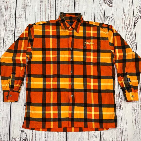 Phat Farm Vintage Flannel Shirt L Orange Yellow Hip Hop Y2K Korea - Picture 1 of 9